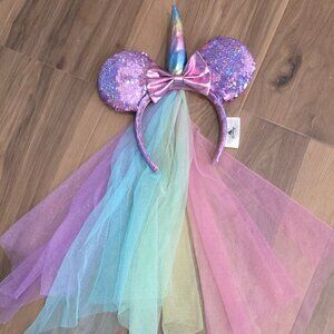 Disney Parks Minnie Ears Headband Reversible Sequin Unicorn